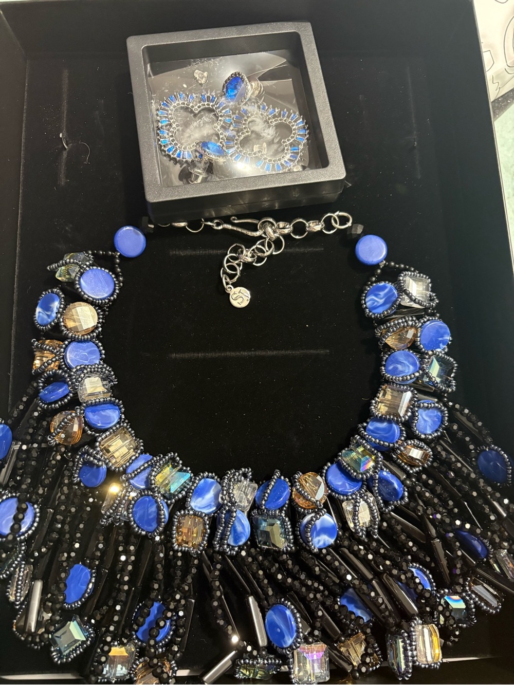 Sassy Jones Blue and Black Beaded Fringe Necklace